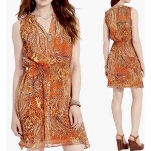 Lauren Ralph Lauren Mini Dress Paisley Blouson Sz10 With Slip Resortwear Beachy